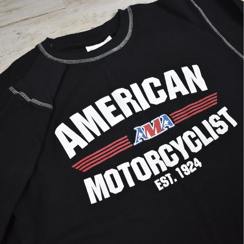 American Motorcycles Waffle Knit Shirt Mens Small Black Long Sleeve Biker Grunge